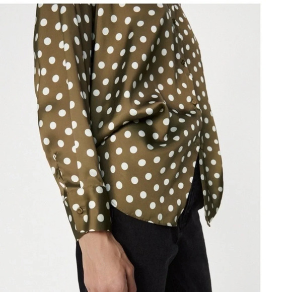 Zara satin effect green polka  dot blouse - Picture 2 of 11